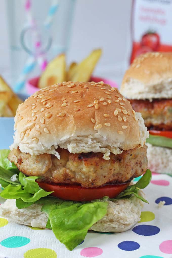 Delicious kid-friendly burgers made with chicken thighs and grates apple, all from the essential Waitrose range.