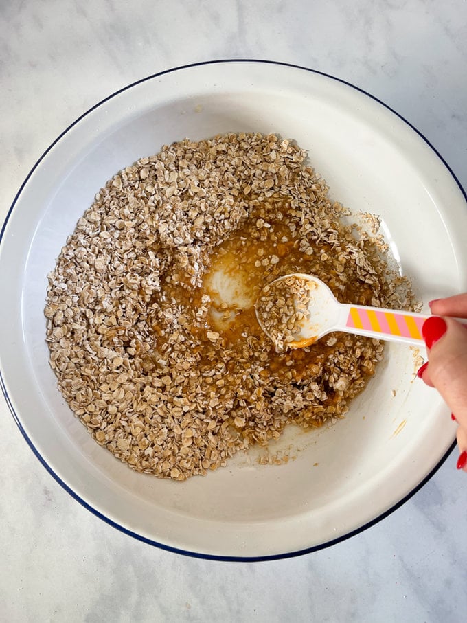 All ingredients being mixed together in a bowl.