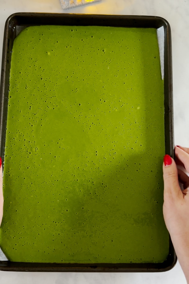 Blended pancake mixture poured into a oven dish.