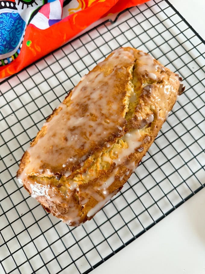 Lemon loaf drizzled with icing. 