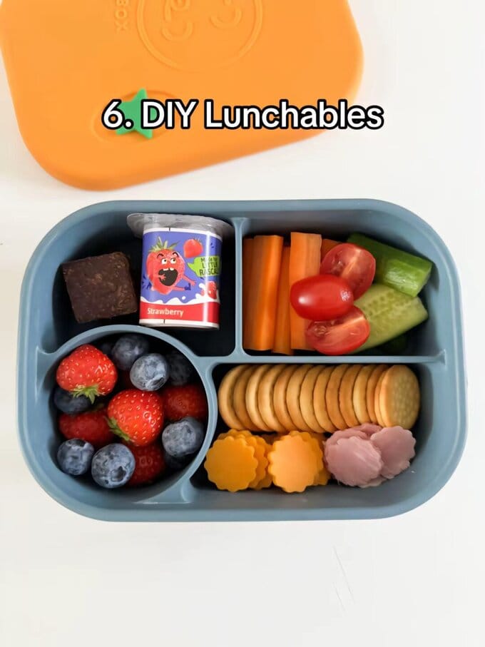 DIY Lunchables served in a kids bento style lunch box.